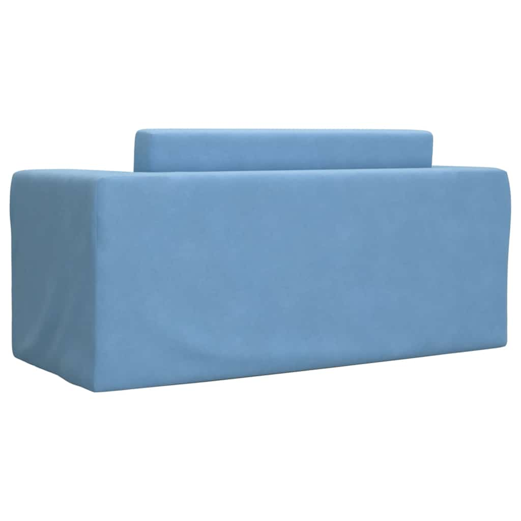 Children's Sofa Bed 2-Seater Blue Soft Plush