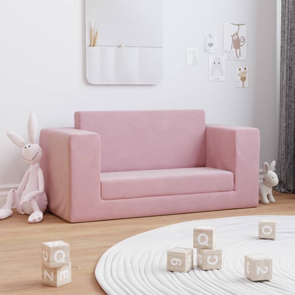 Children's Sofa Bed 2-Seater Pink Soft Plush