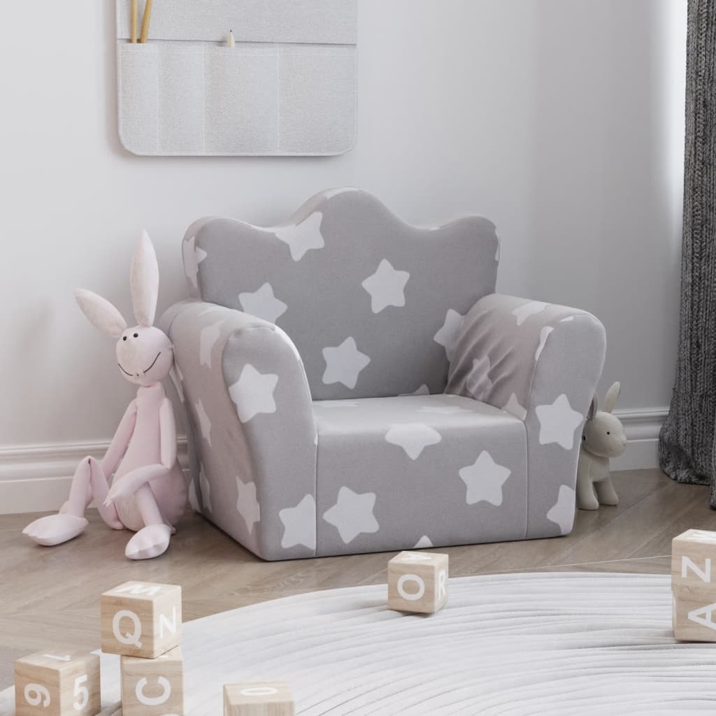 Children's Sofa Light Grey with Stars Soft Plush