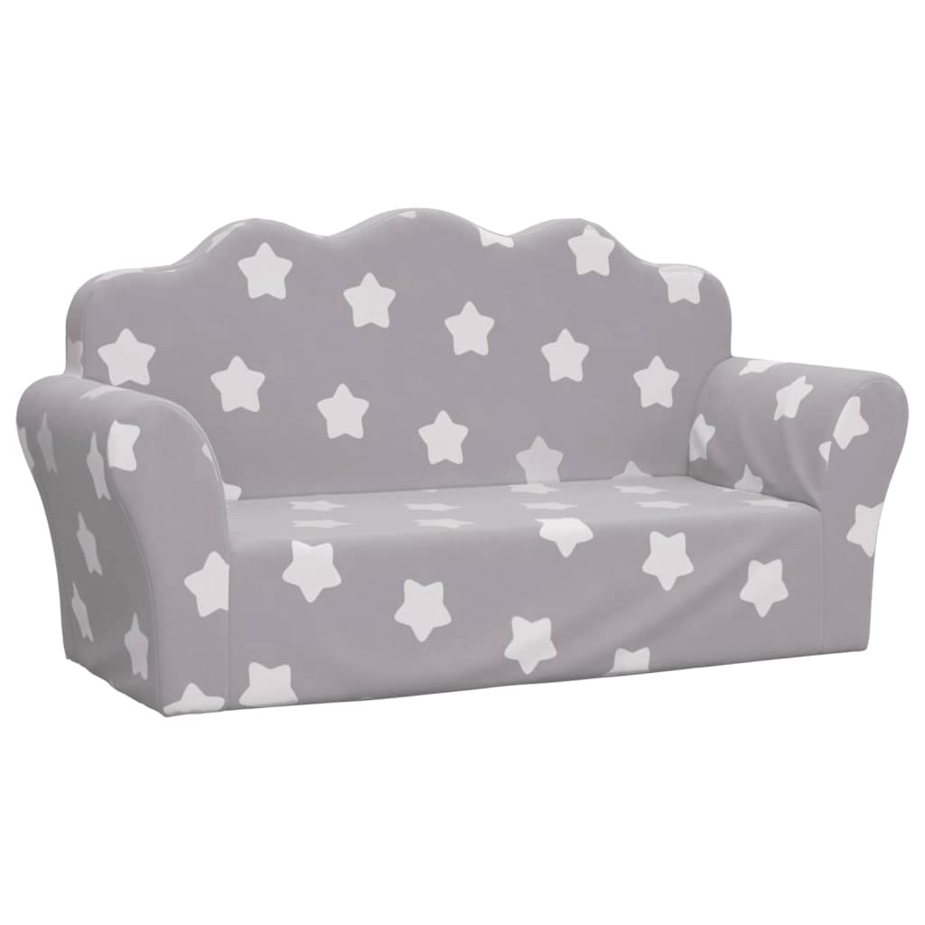 Children's Sofa 2-Seater Light Grey with Stars Soft Plush