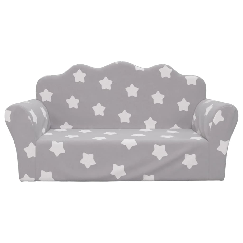 Children's Sofa 2-Seater Light Grey with Stars Soft Plush