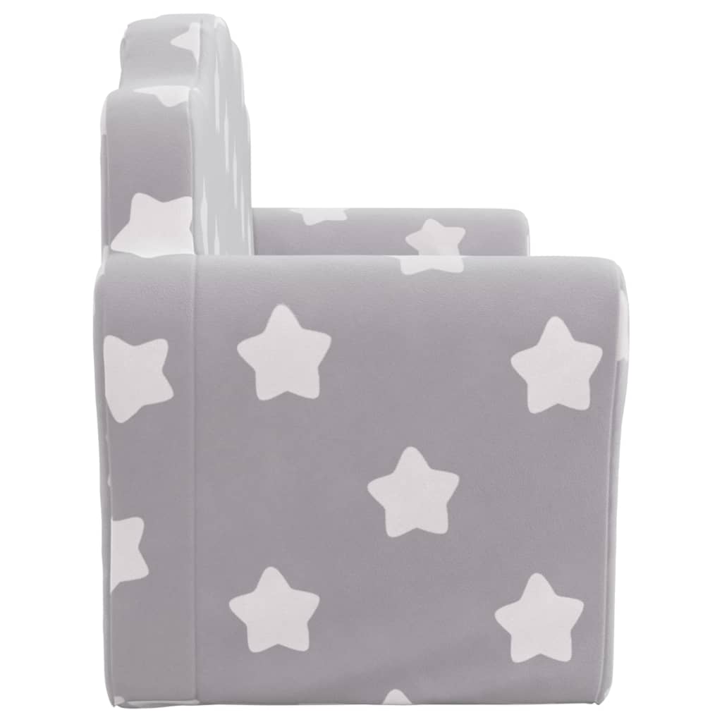 Children's Sofa 2-Seater Light Grey with Stars Soft Plush