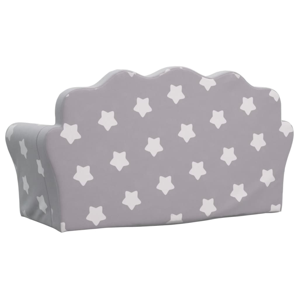 Children's Sofa 2-Seater Light Grey with Stars Soft Plush