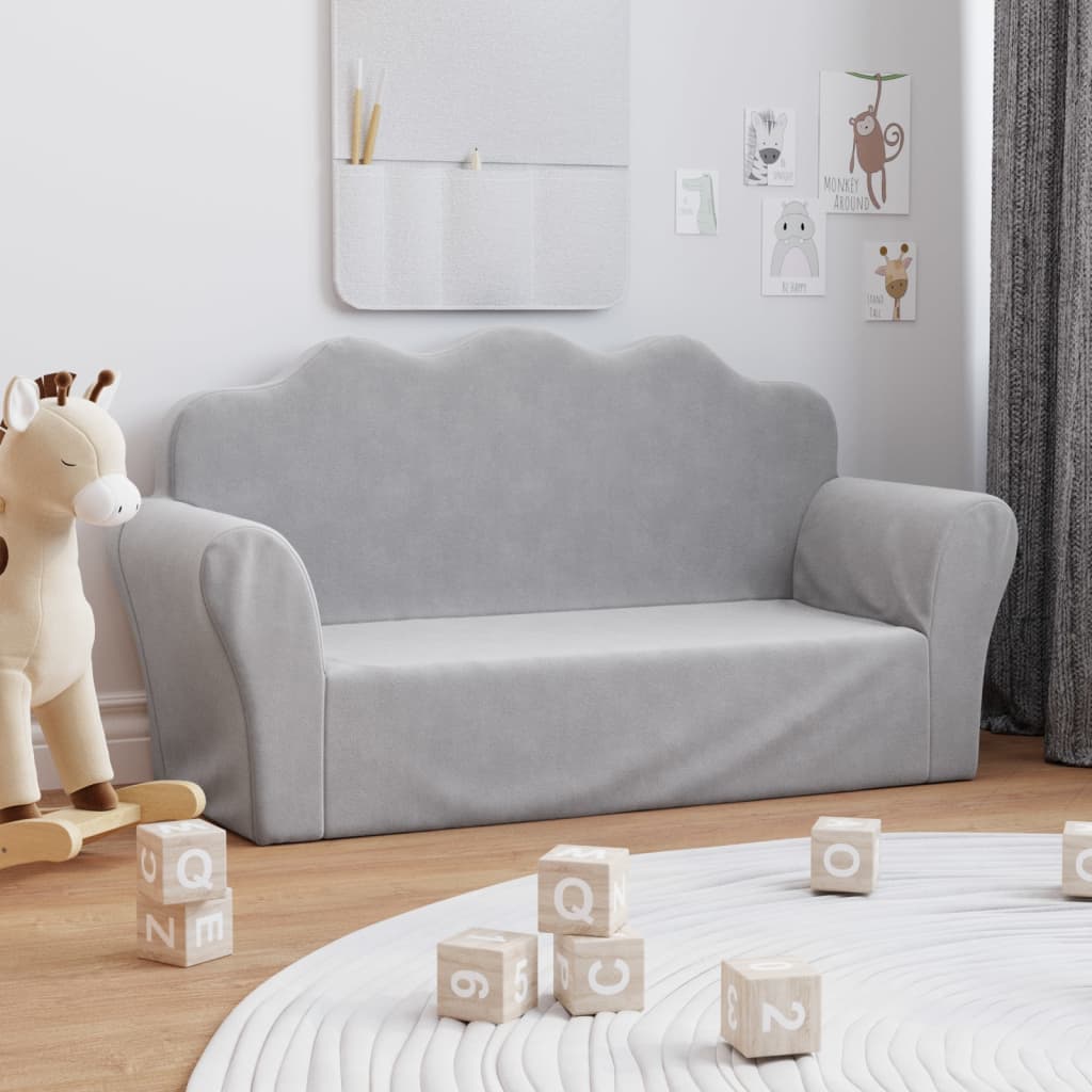 Children's Sofa 2-Seater Light Gray Soft Plush