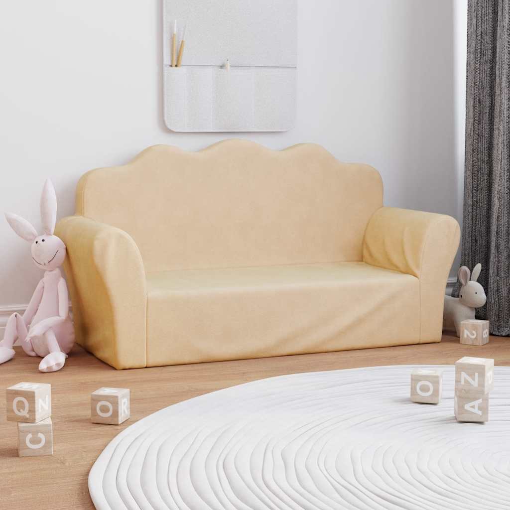 Children's Sofa 2-Seater Cream Soft Plush