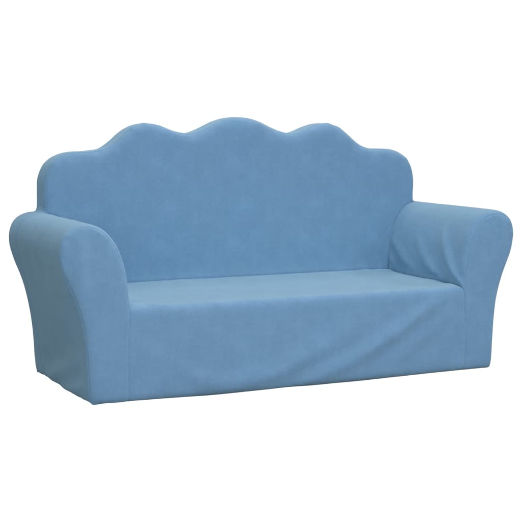 Children's Sofa 2-Seater Blue Soft Plush