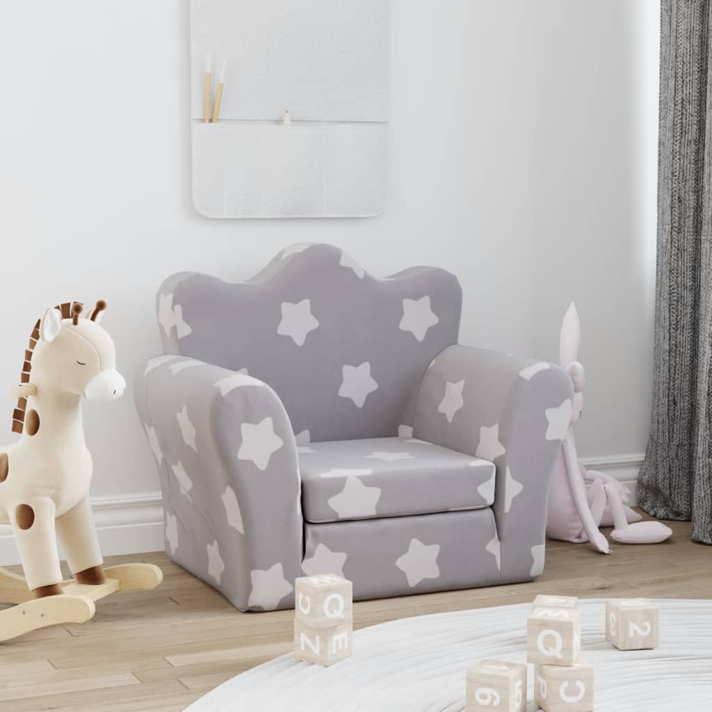 Sofa Bed for Children Light Gray Stars Soft Plush