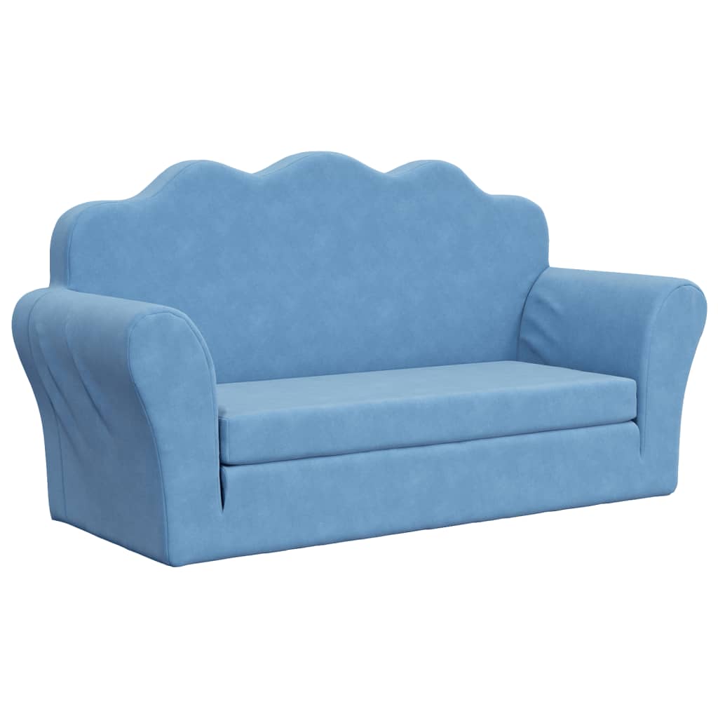 Children's Sofa Bed 2-Seater Blue Soft Plush