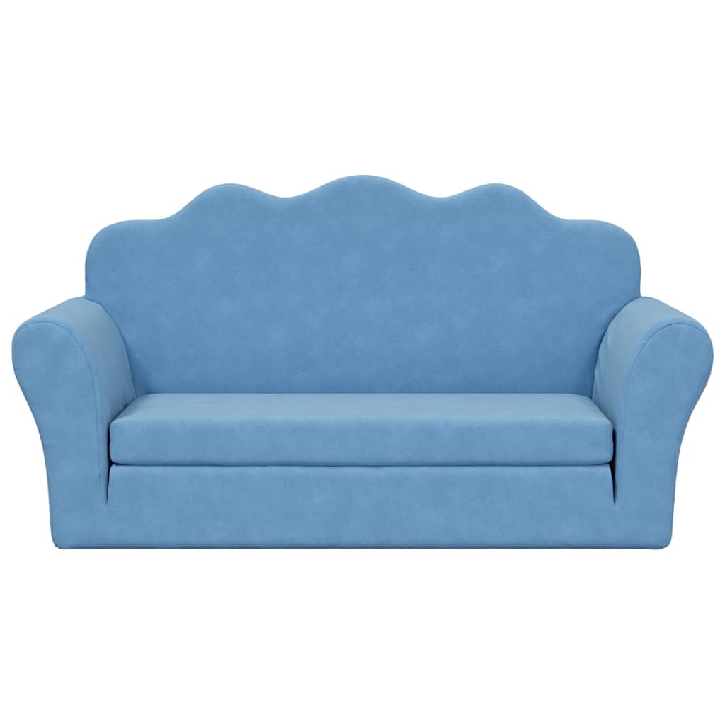 Children's Sofa Bed 2-Seater Blue Soft Plush