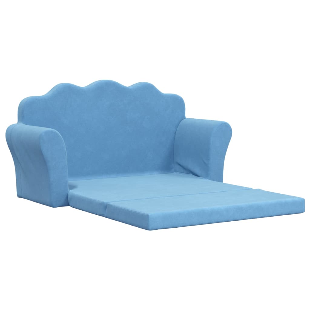 Children's Sofa Bed 2-Seater Blue Soft Plush