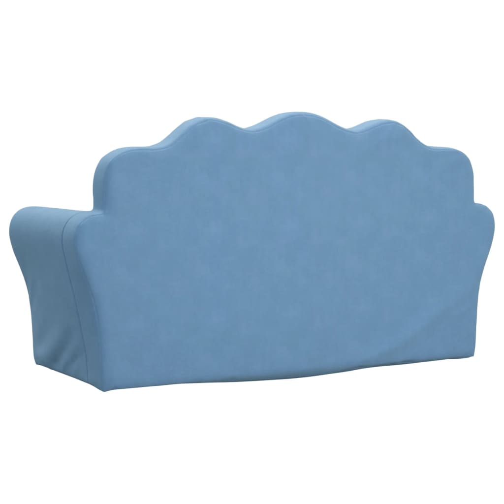 Children's Sofa Bed 2-Seater Blue Soft Plush