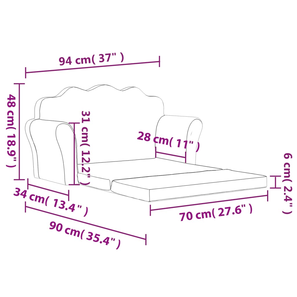 Children's Sofa Bed 2-Seater Blue Soft Plush