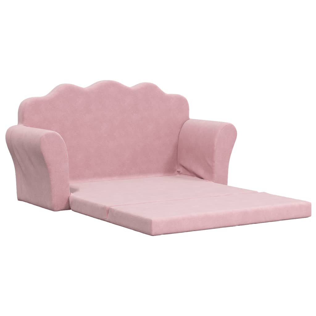 Children's Sofa Bed 2-Seater Pink Soft Plush