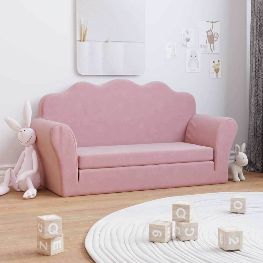 Children's Sofa Bed 2-Seater Pink Soft Plush