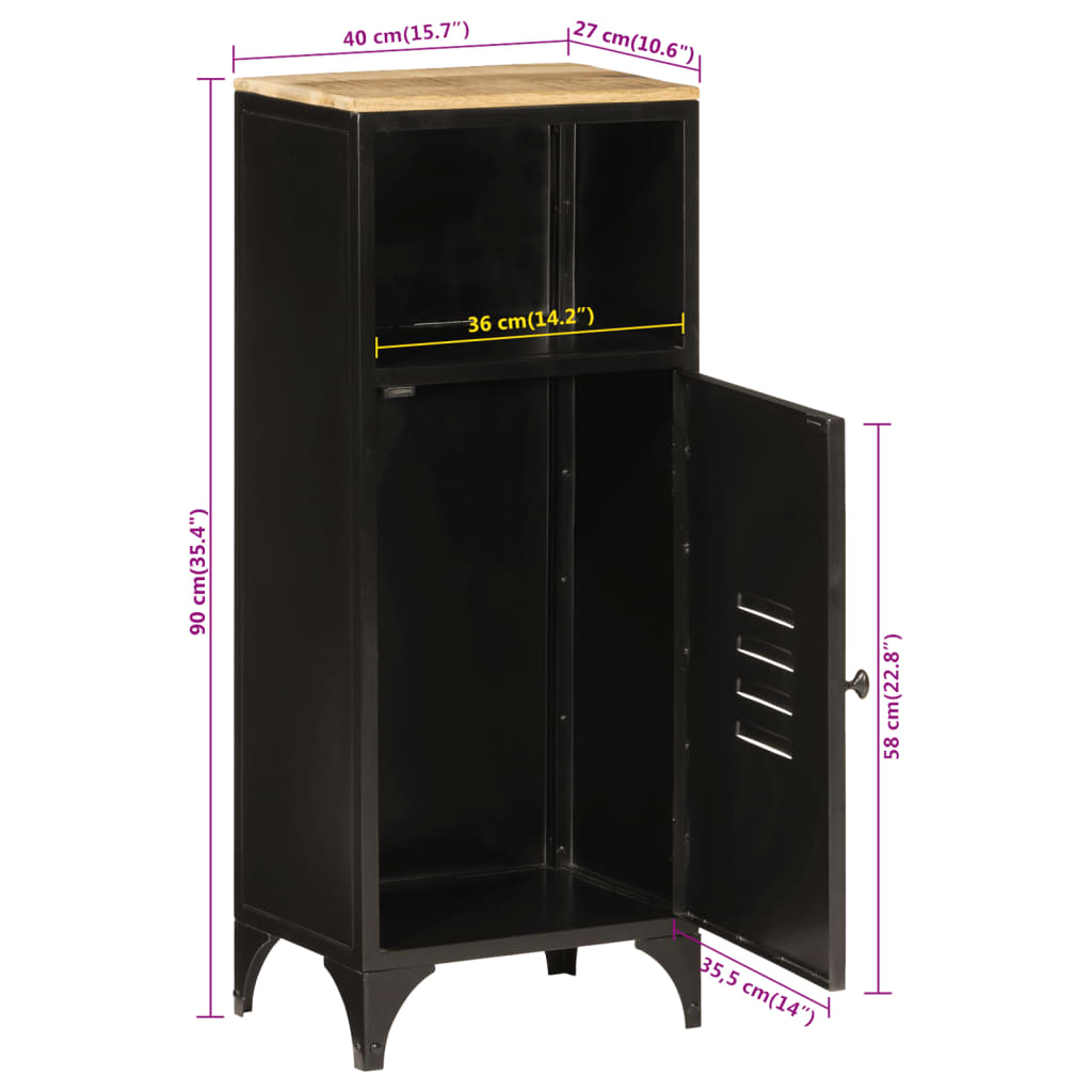 Bathroom cabinet 40x27x90 cm iron and solid mango wood