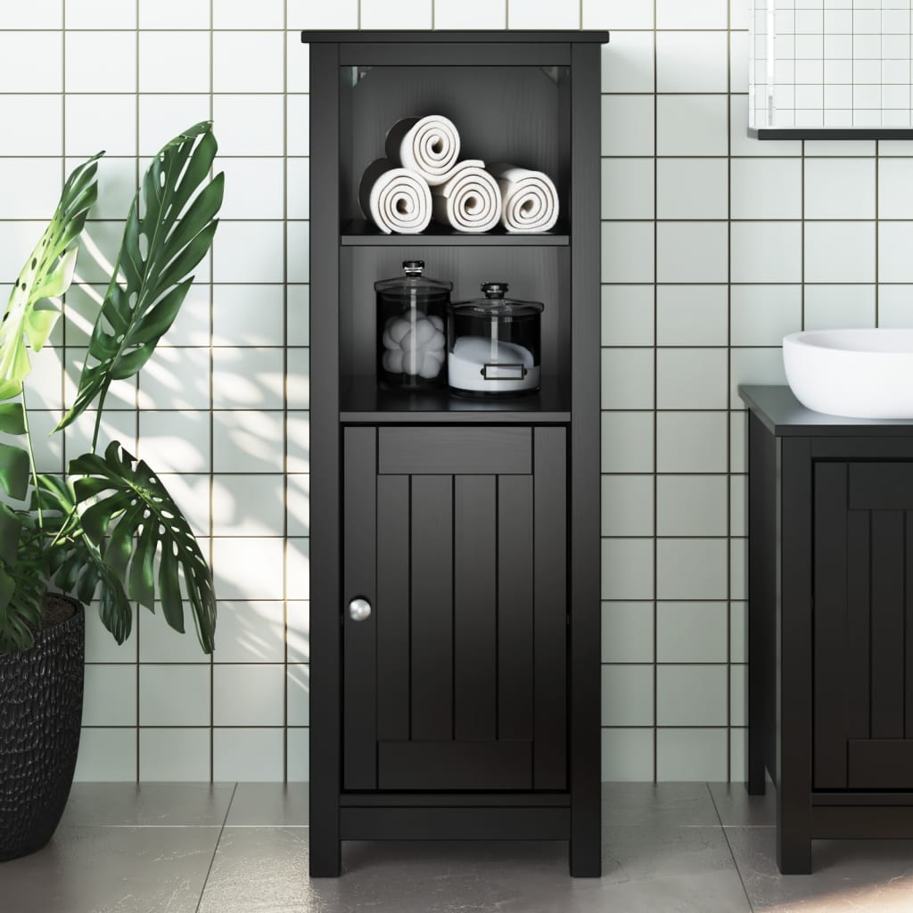 Bathroom Cabinet BERG Black 40x34x110 cm Solid Pine