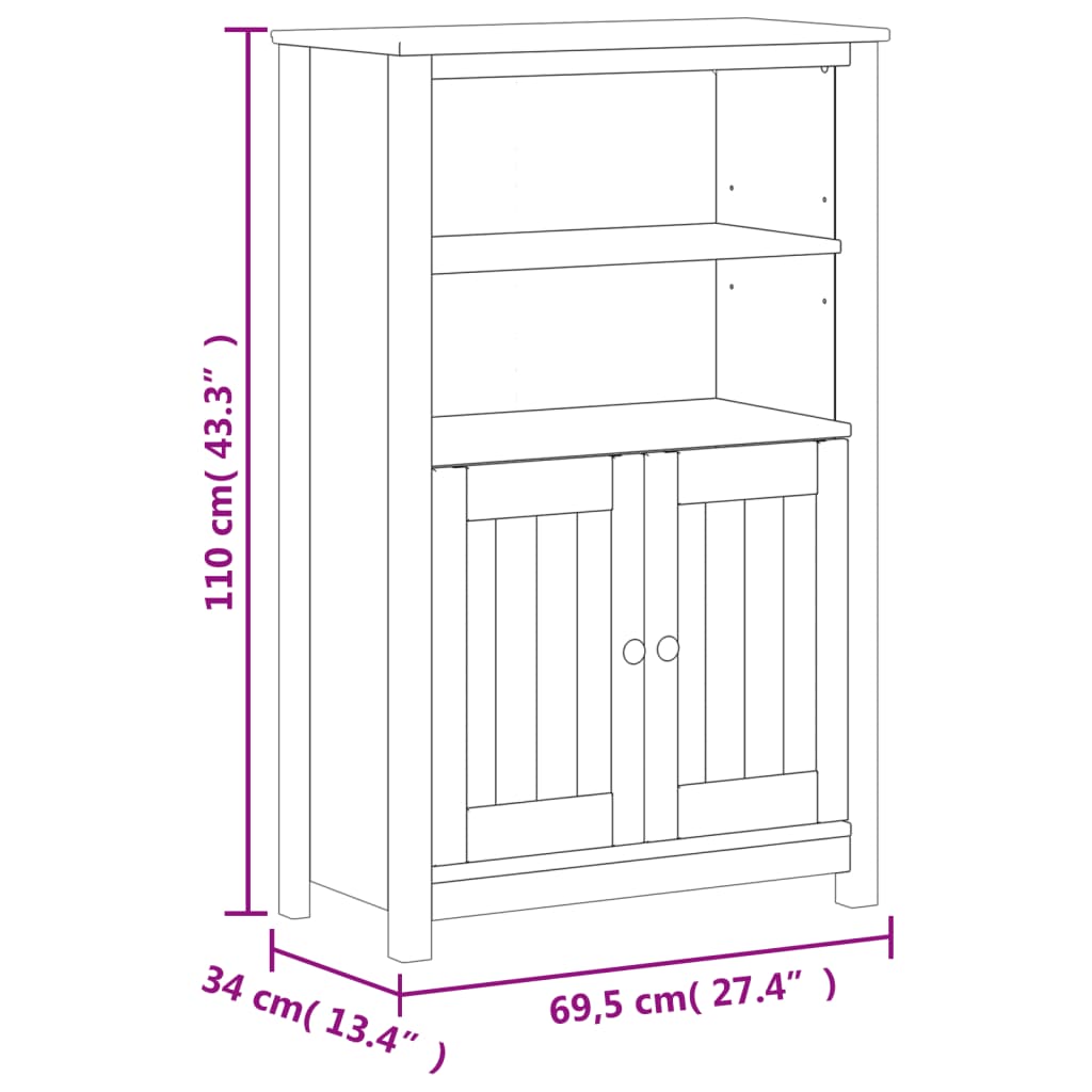 Bathroom Cabinet BERG White 69.5x34x110 cm Solid Pine