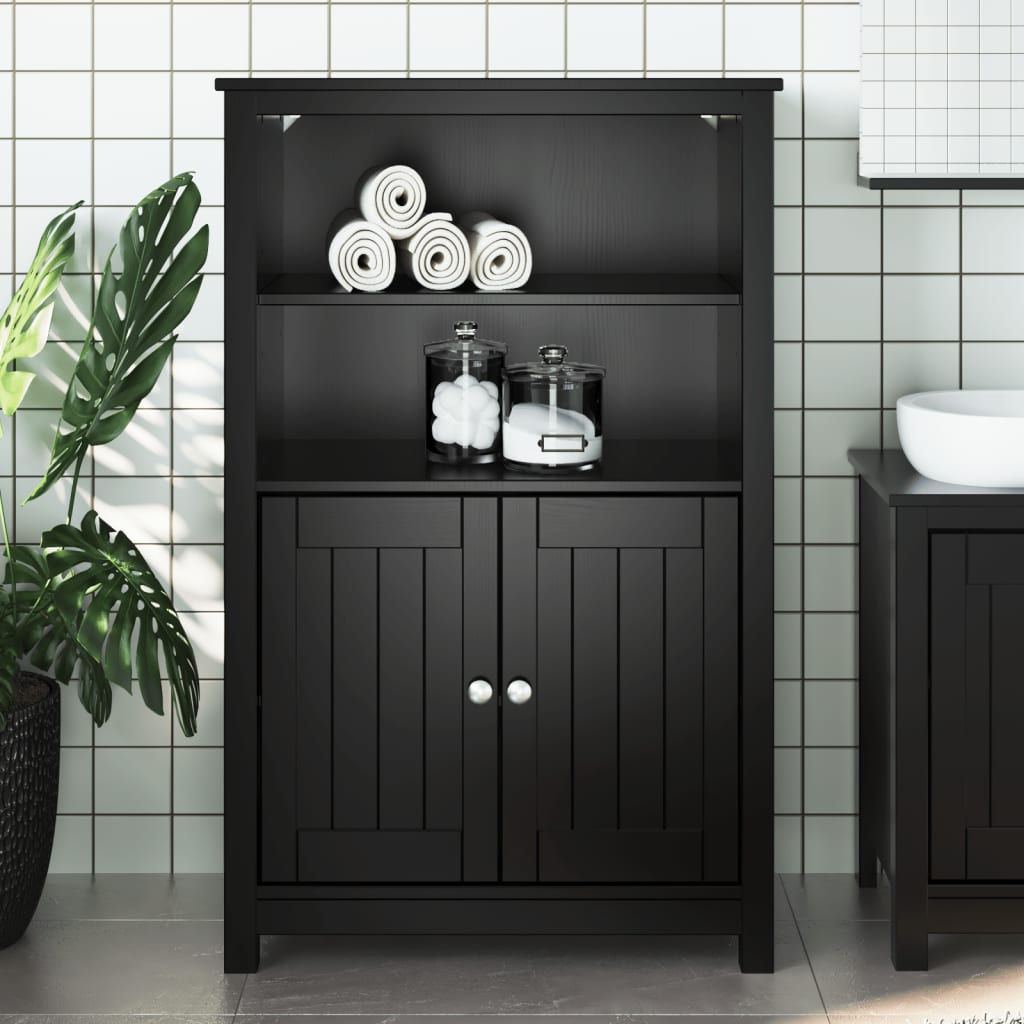 Bathroom Cabinet BERG Black 69.5x34x110 cm Solid Pine