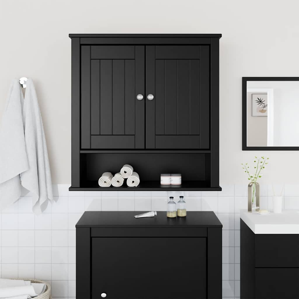 Bathroom Wall Cabinet BERG Black 69.5x27x71.5 cm Solid Wood