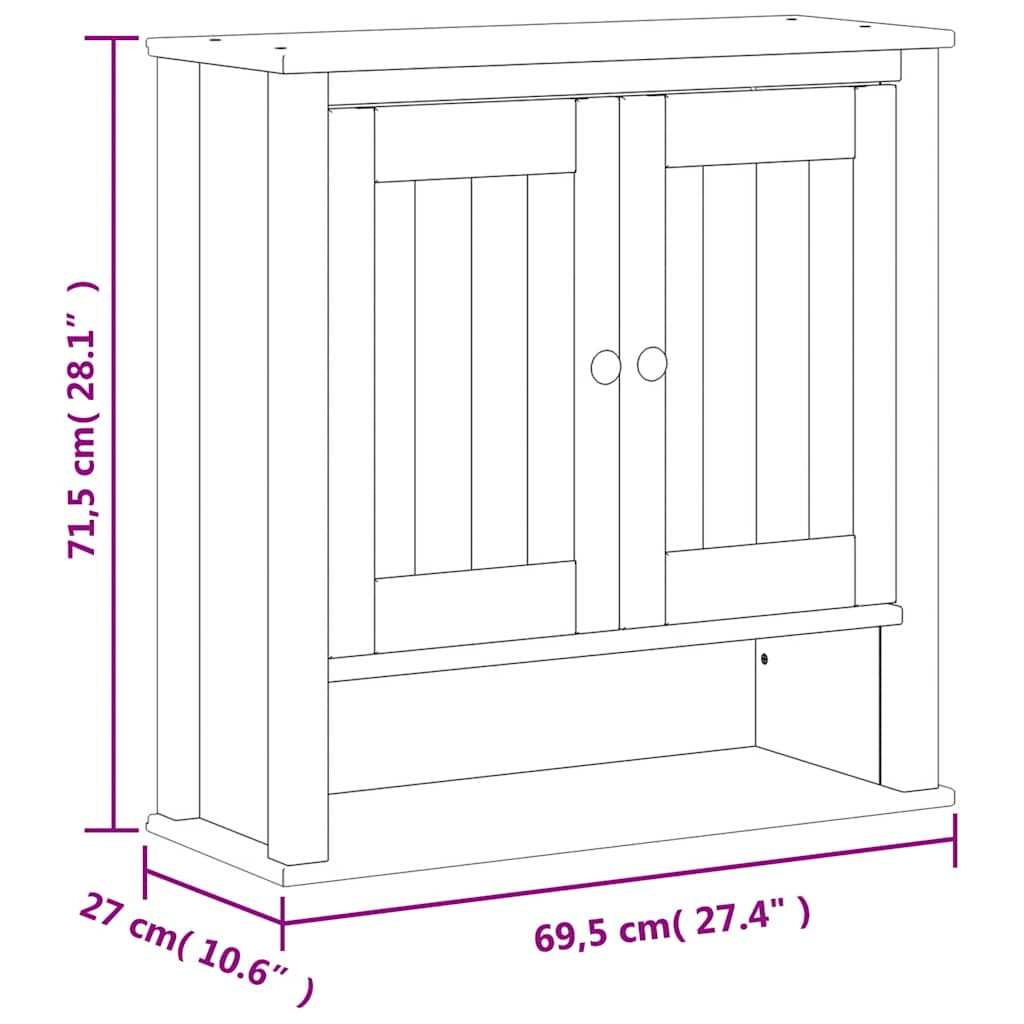 Bathroom Wall Cabinet BERG Black 69.5x27x71.5 cm Solid Wood