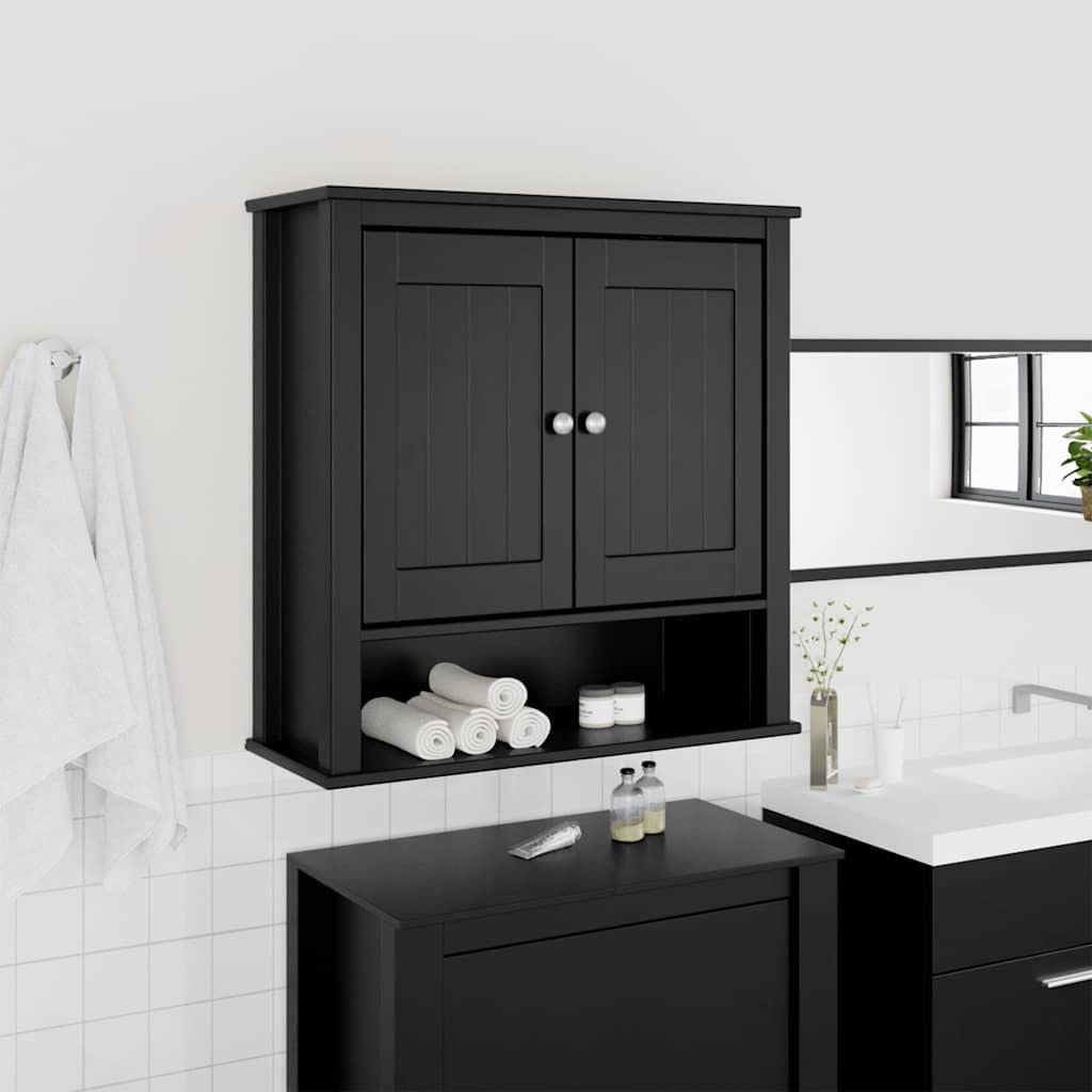 Bathroom Wall Cabinet BERG Black 69.5x27x71.5 cm Solid Wood