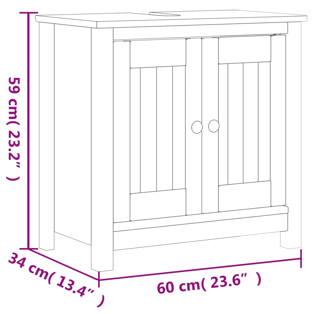 Waschbeckenunterschrank BERG Schwarz 60x34x59 cm Kiefernholz