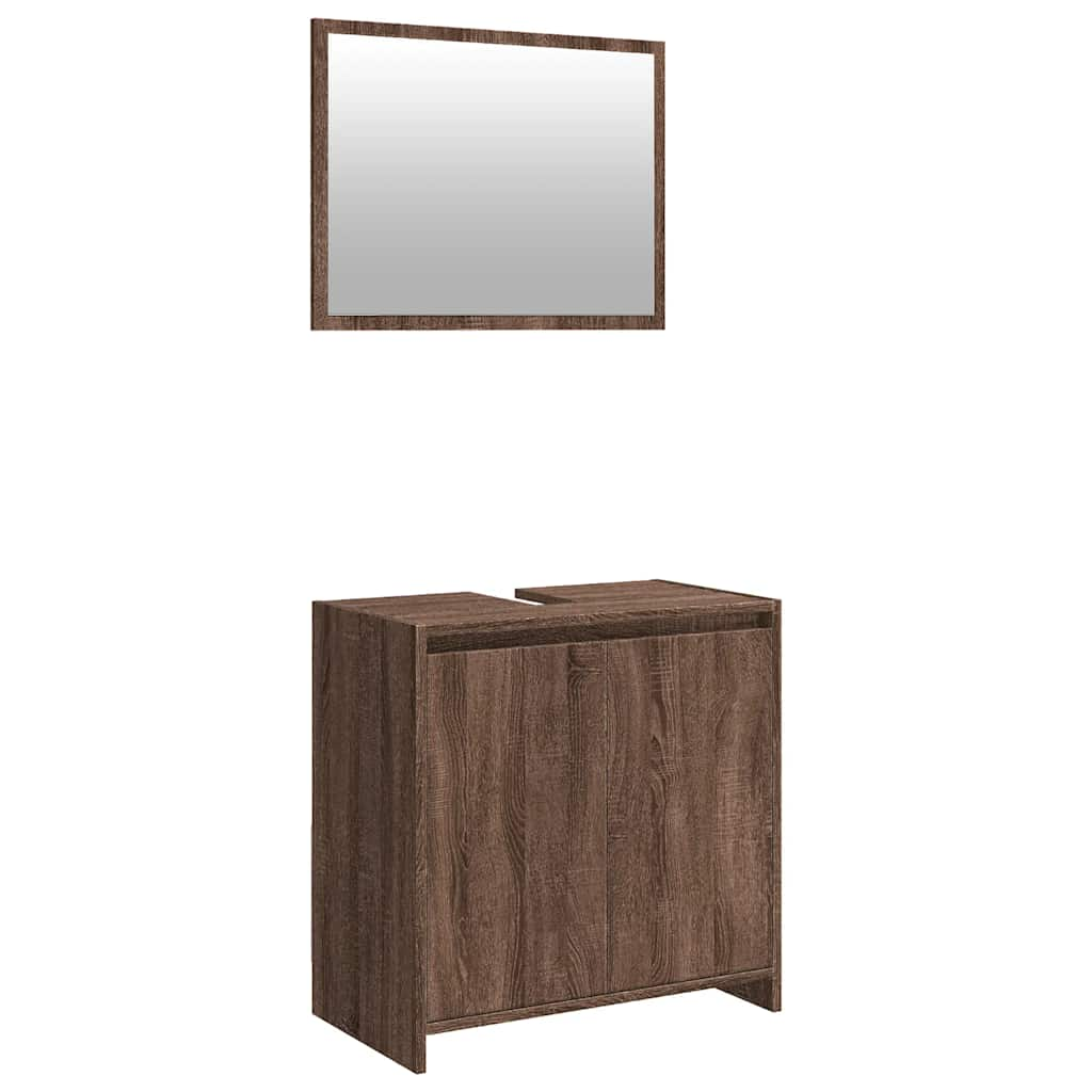 2-piece bathroom furniture set brown oak look wood material