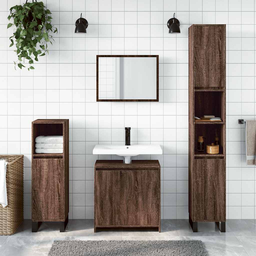 2-piece bathroom furniture set brown oak look wood material