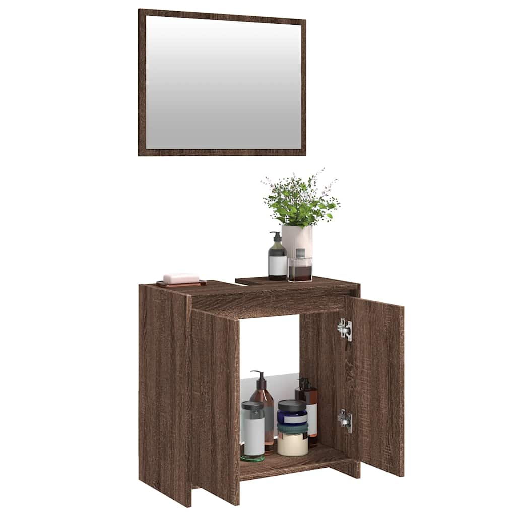 2-piece bathroom furniture set brown oak look wood material