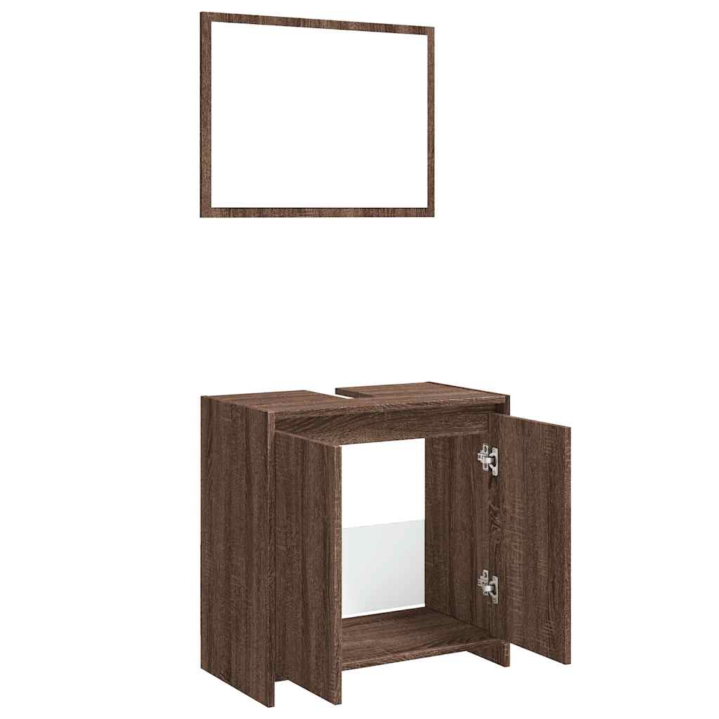 2-piece bathroom furniture set brown oak look wood material