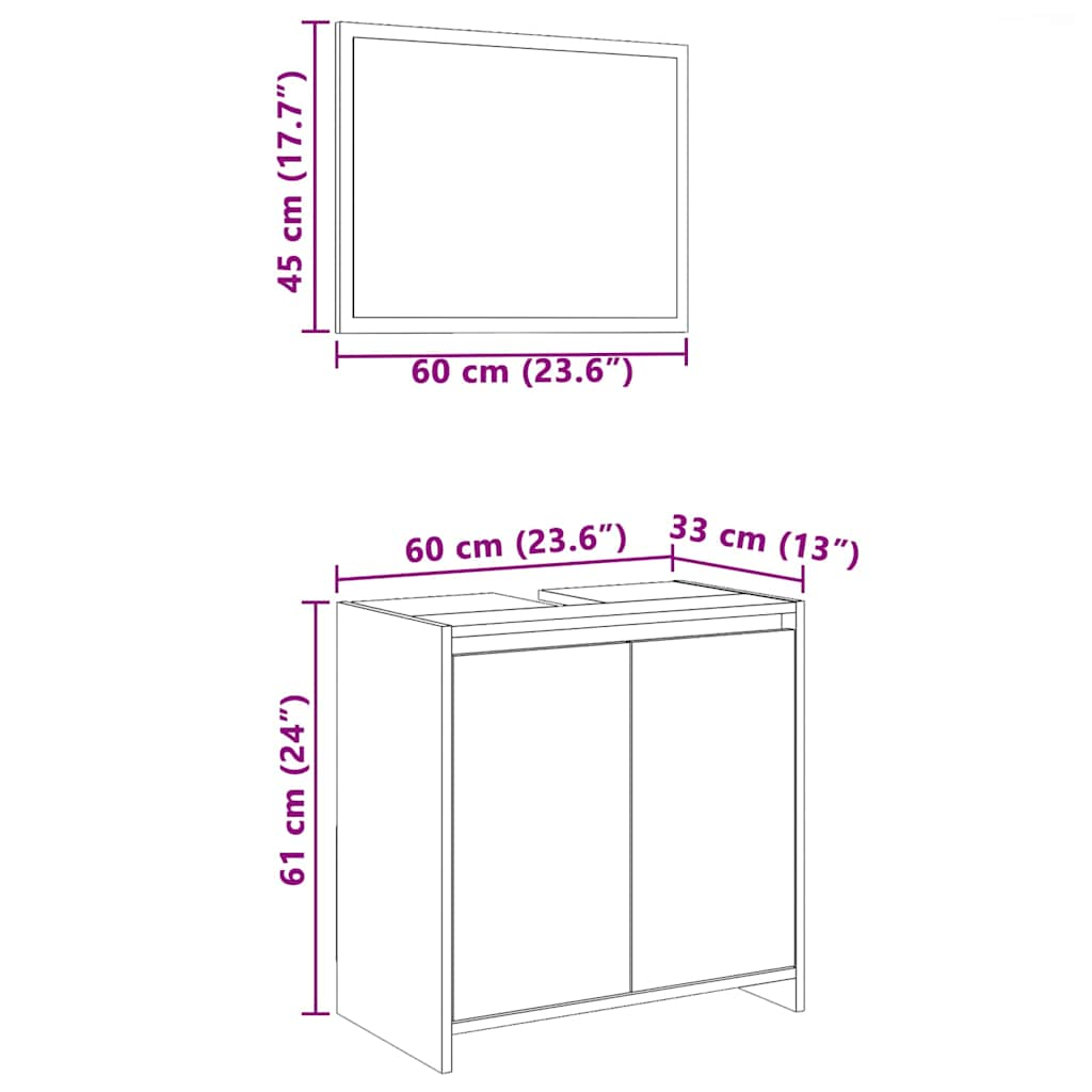 2-piece bathroom furniture set brown oak look wood material