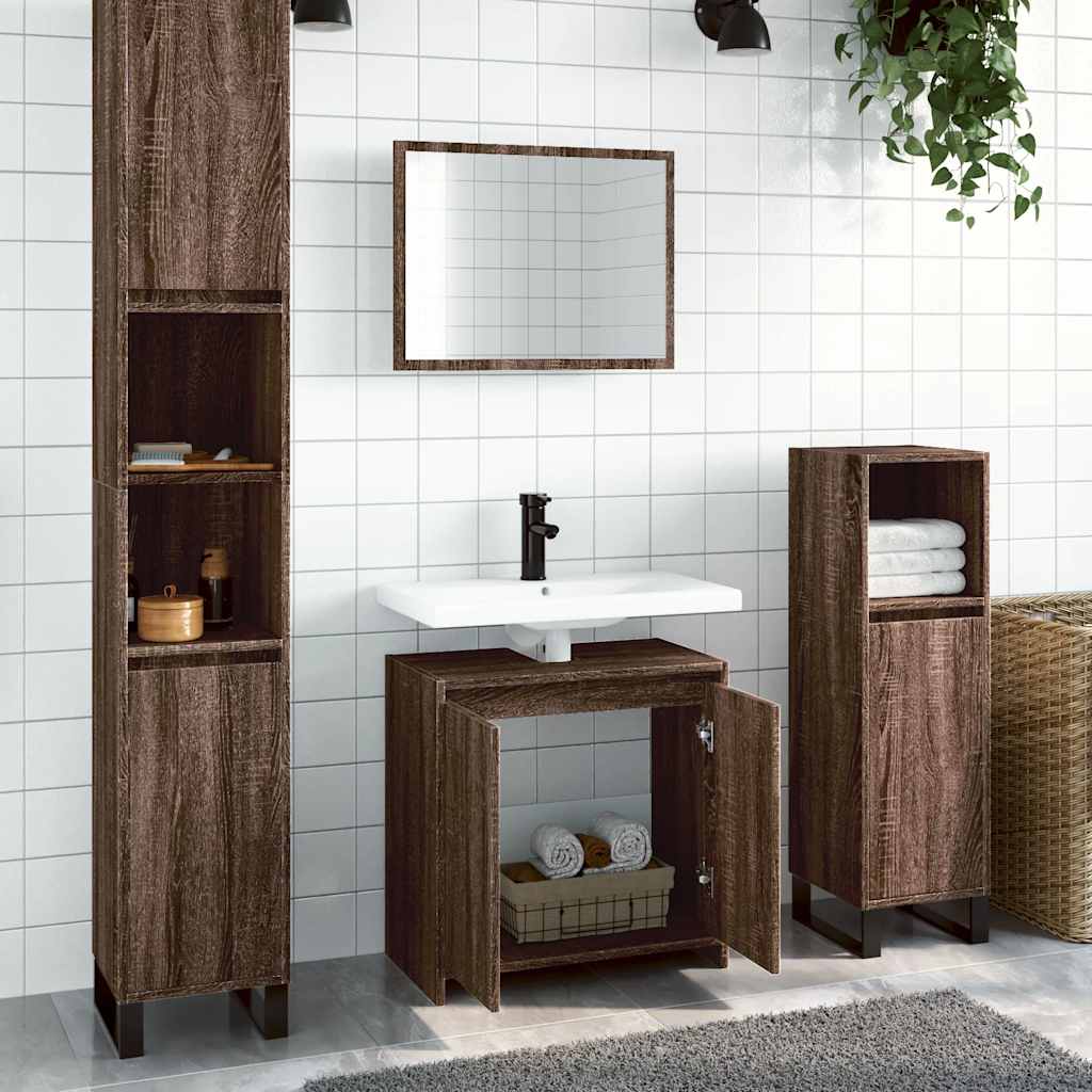 2-piece bathroom furniture set brown oak look wood material