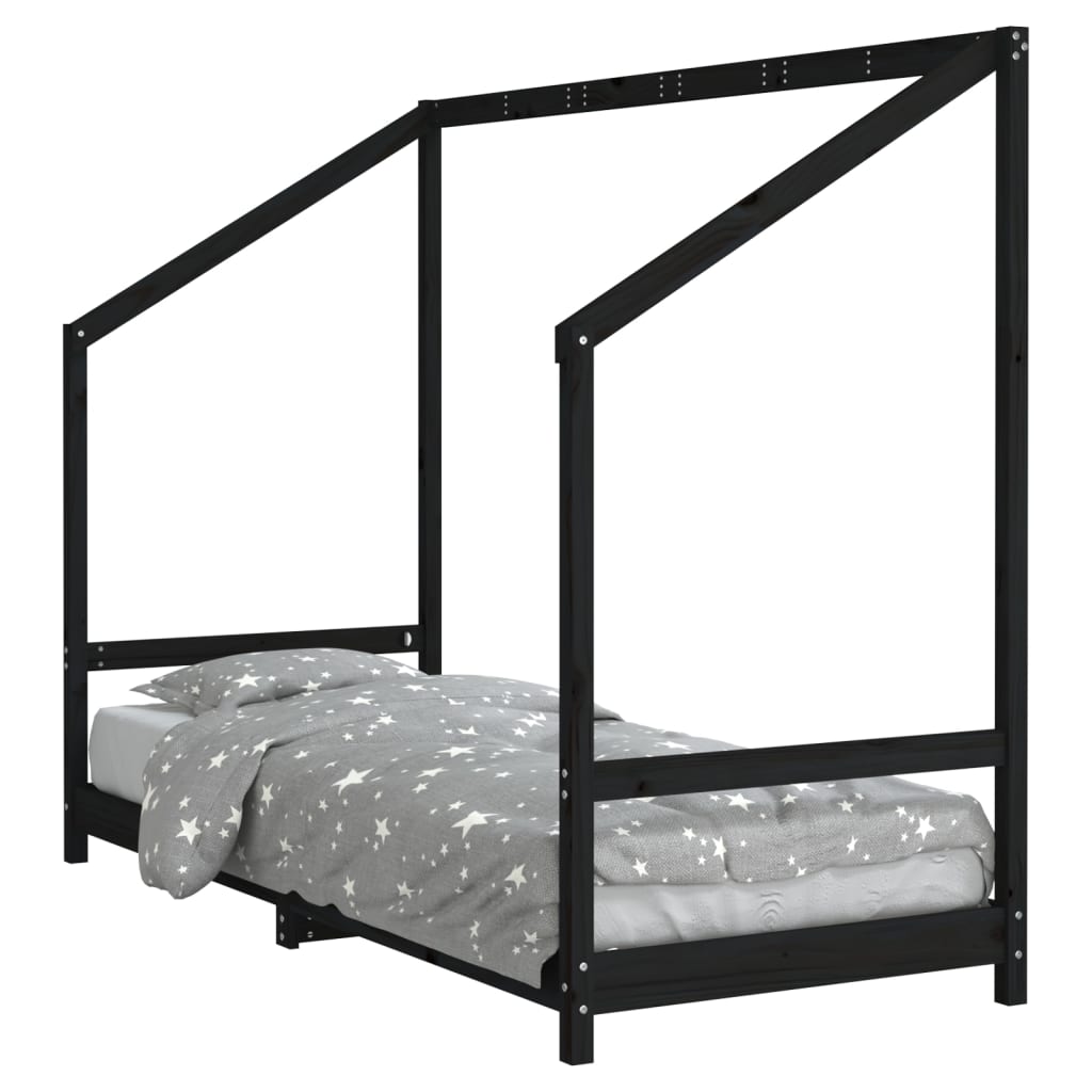 Children's bed black 80x200 cm solid pine wood