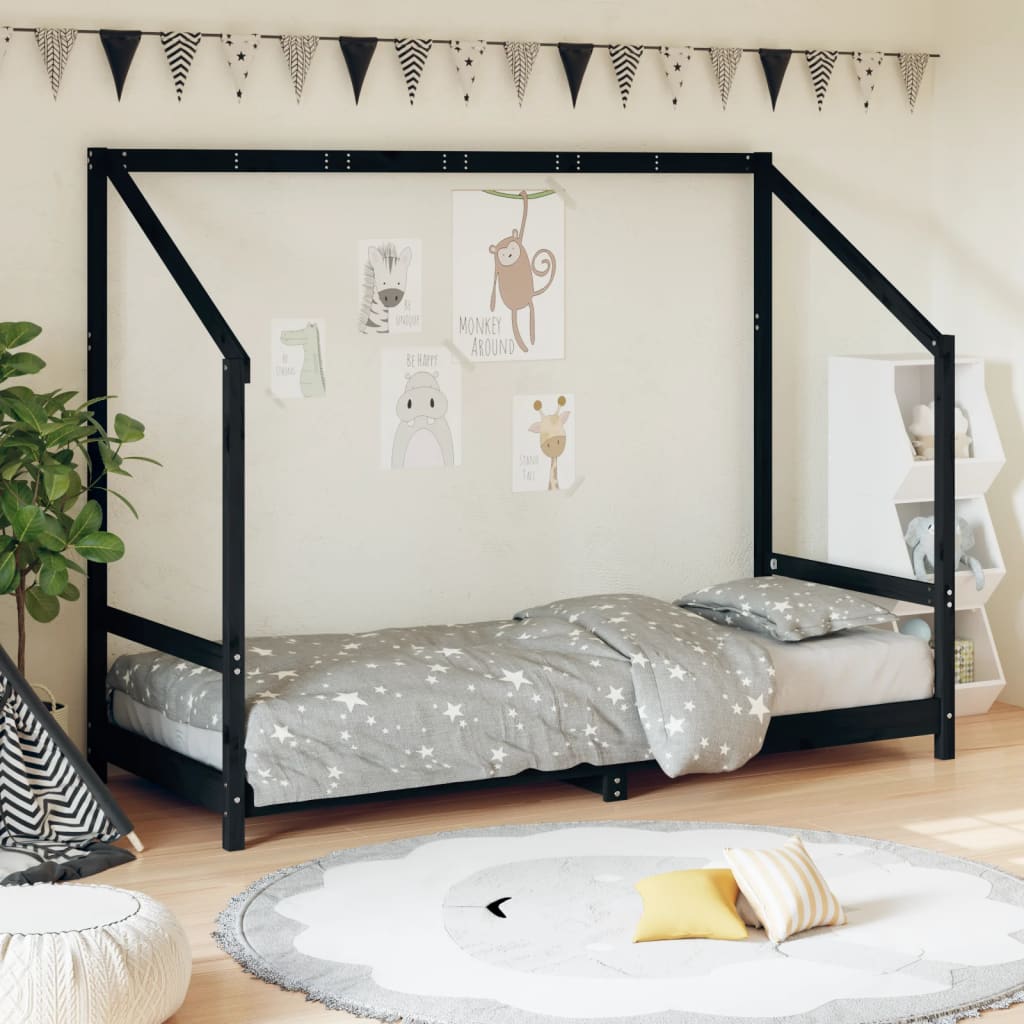 Children's bed black 80x200 cm solid pine wood