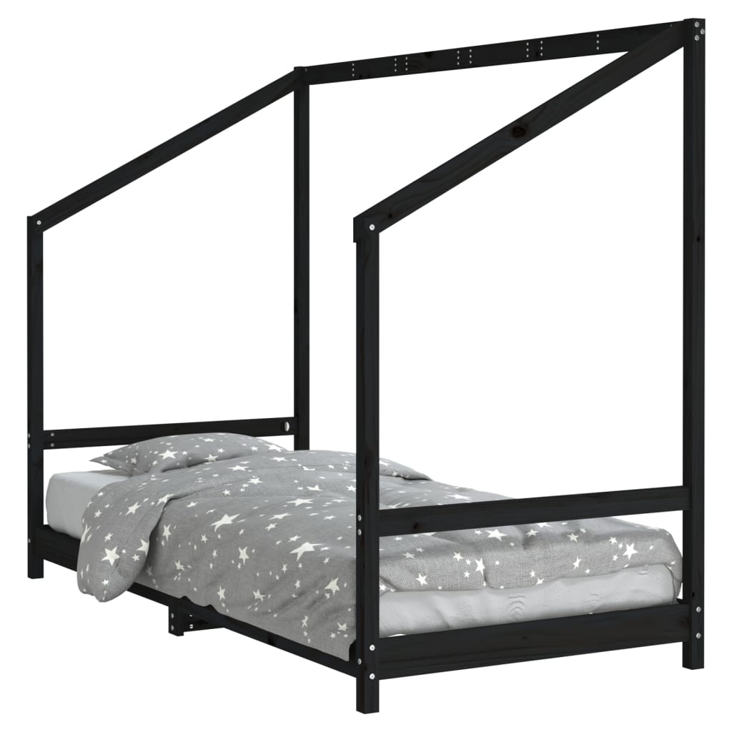 Children's bed black 90x200 cm solid pine wood