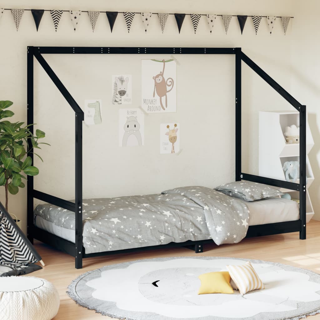 Children's bed black 90x200 cm solid pine wood