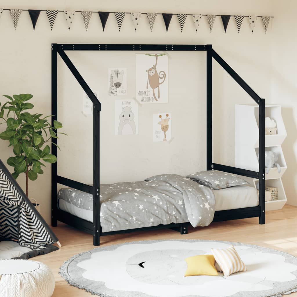 Children's bed black 80x160 cm solid pine wood