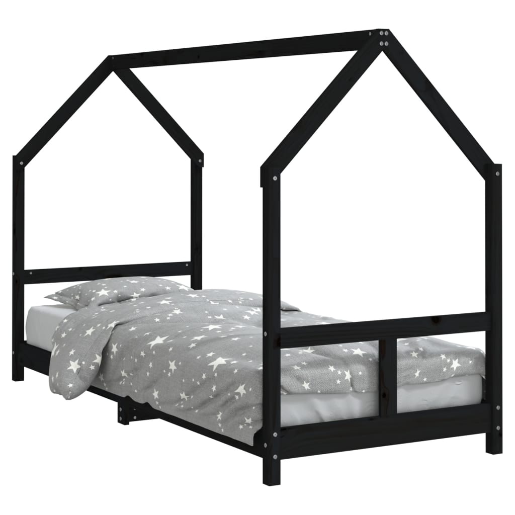 Children's bed black 80x200 cm solid pine wood