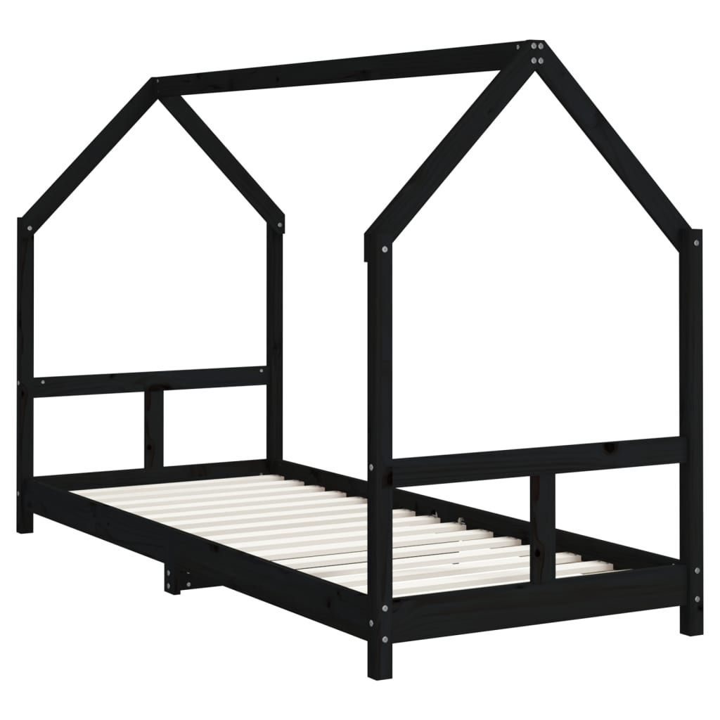 Children's bed black 80x200 cm solid pine wood