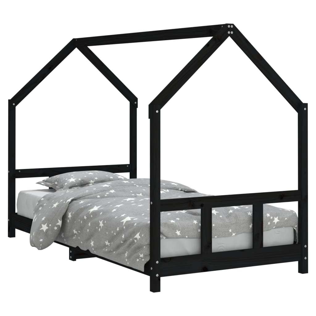 Children's bed black 90x200 cm solid pine wood