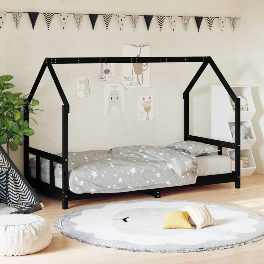 Children's bed black 90x190 cm solid pine wood