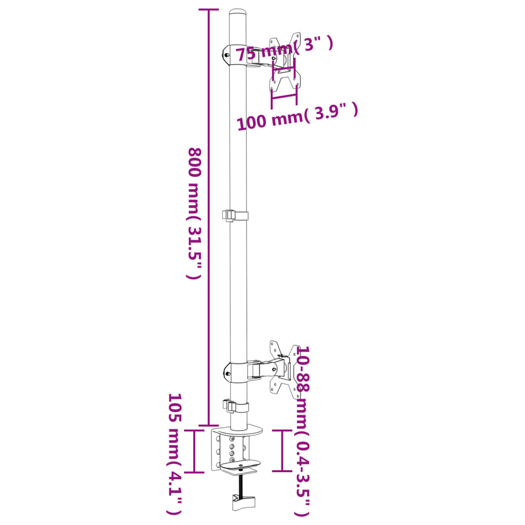 Desk mount for 2 monitors Black Steel VESA 75/100 mm