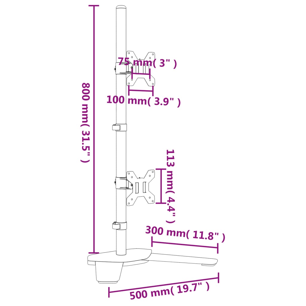 Desk mount for 2 monitors Black Steel VESA 75/100 mm