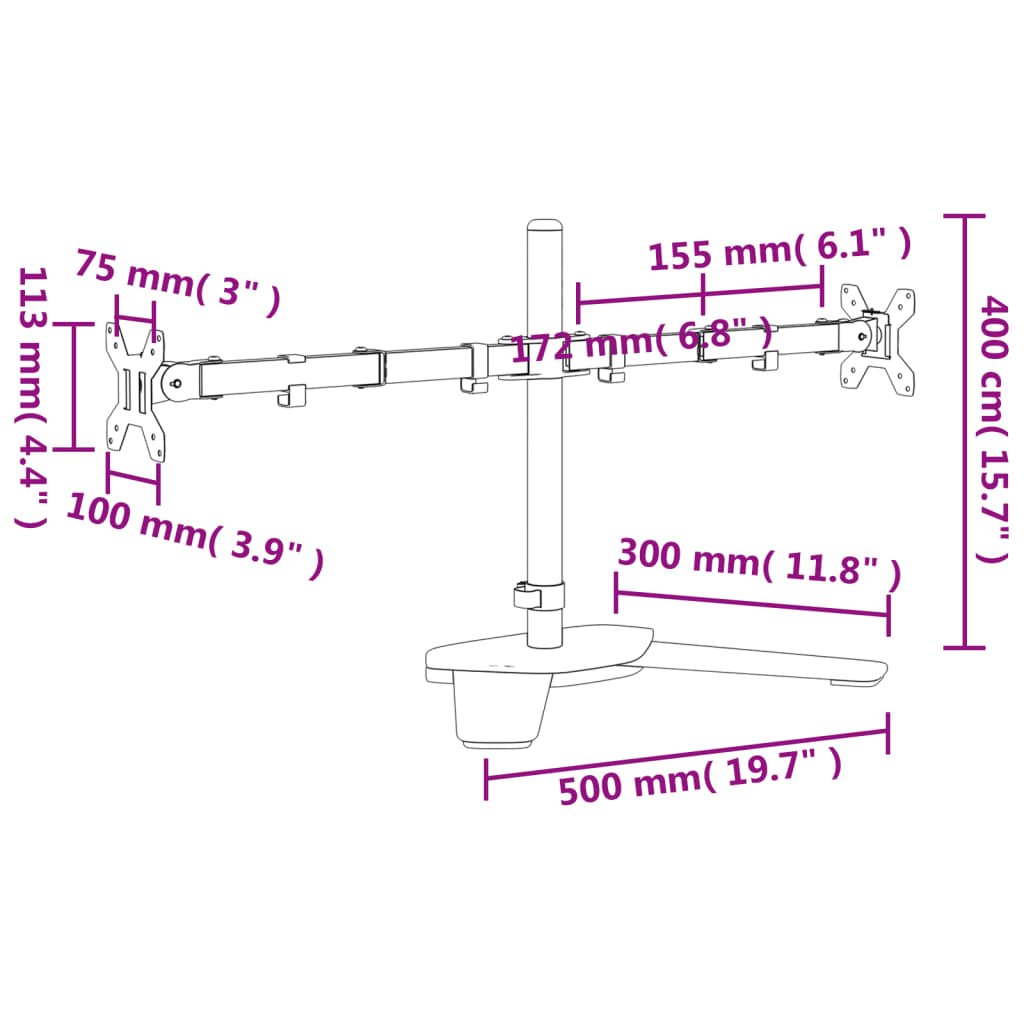 Desk mount for 2 monitors Black Steel VESA 75/100 mm