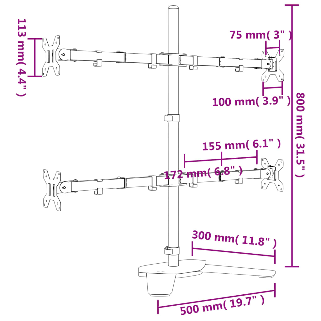 Monitor Mount Black Steel VESA 75/100 mm