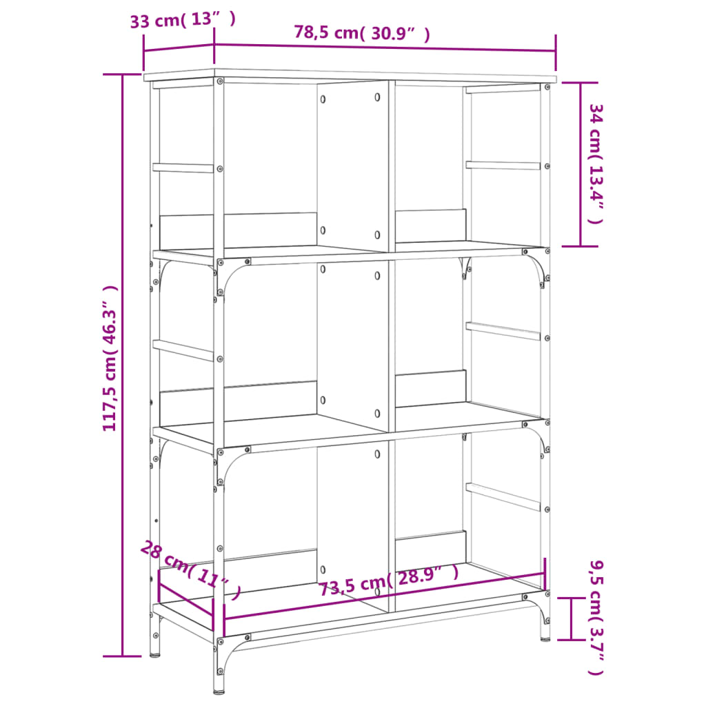 Bücherregal Schwarz 78,5x33x117,5 cm Holzwerkstoff