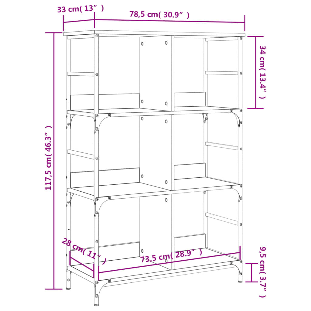 Bookshelf Sonoma Oak 78.5x33x117.5 cm Wood Material