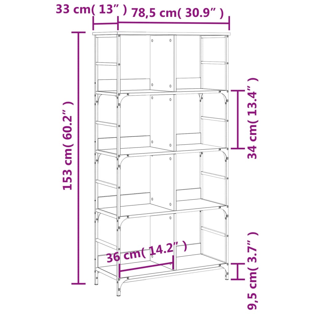 Bookshelf Sonoma Oak 78.5x33x153 cm Wood Material