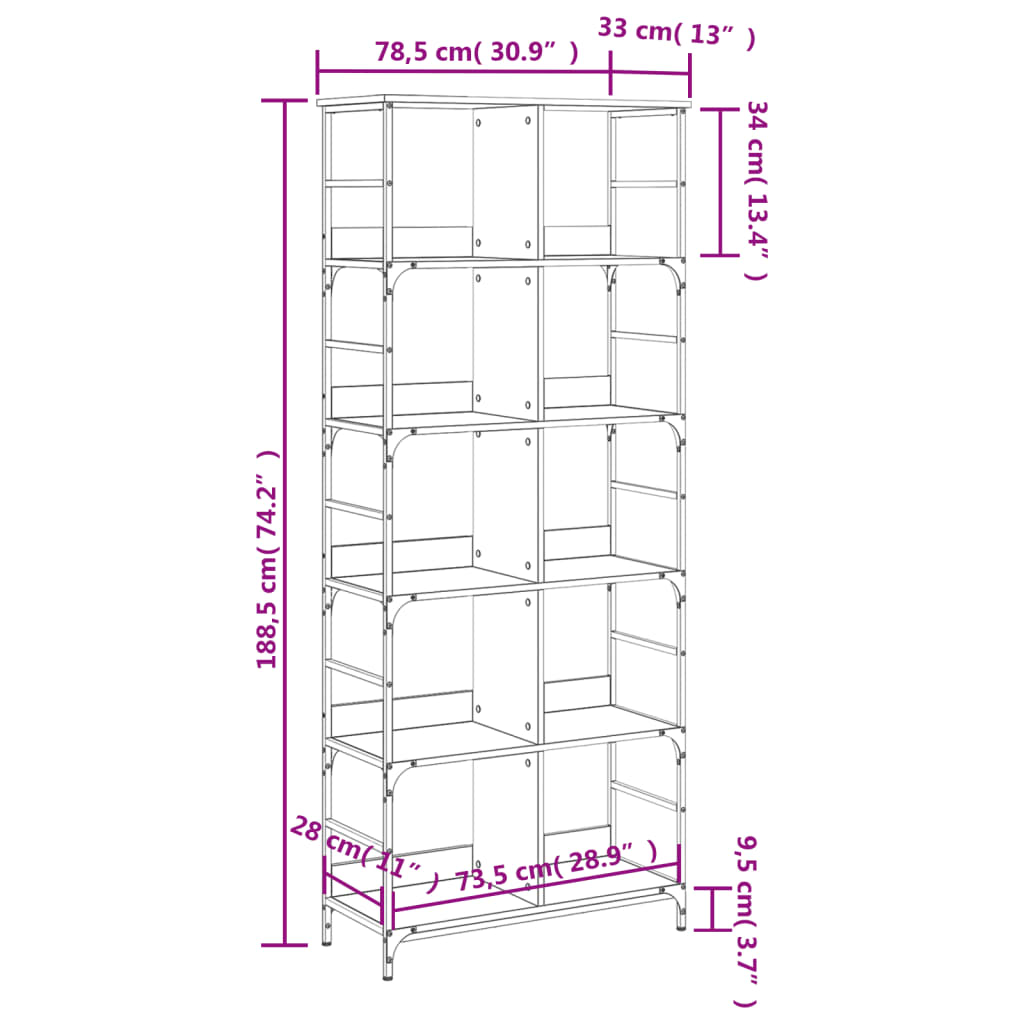 Bookshelf Black 78.5x33x188.5 cm Wood Material