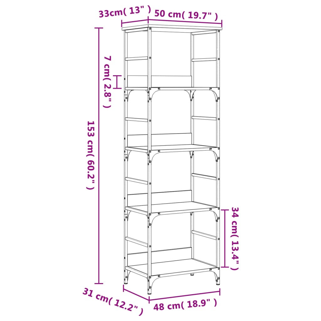 Bookshelf Black 50x33x153 cm Wood Material